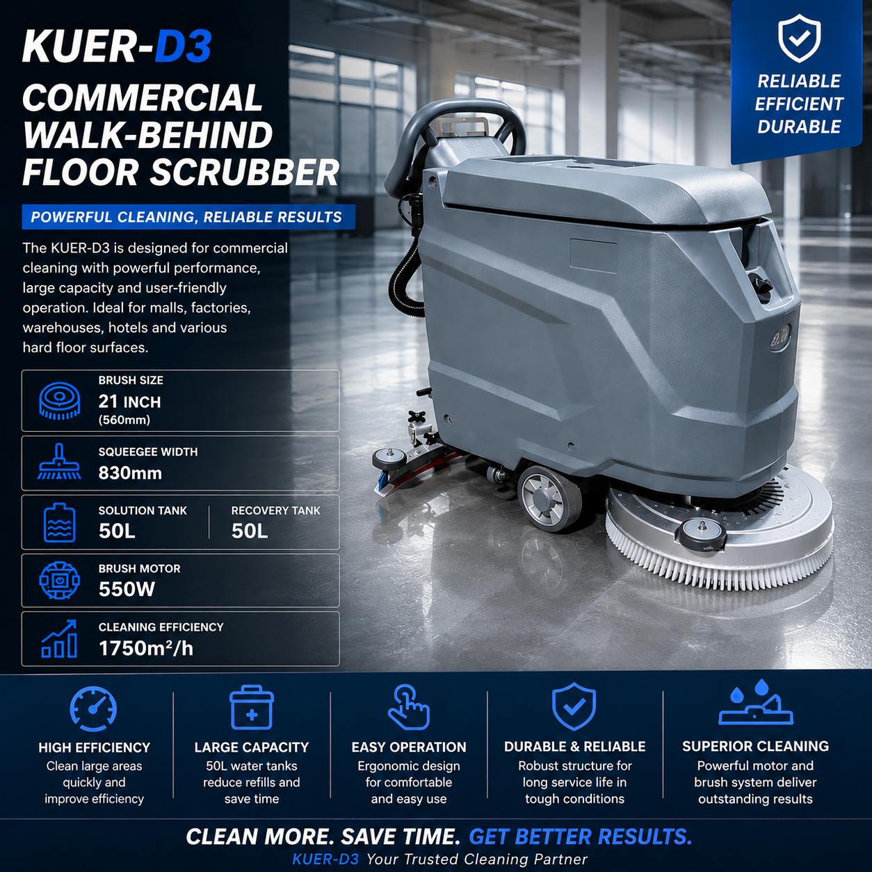 KUER-D3 commercial walk behind floor scrubber